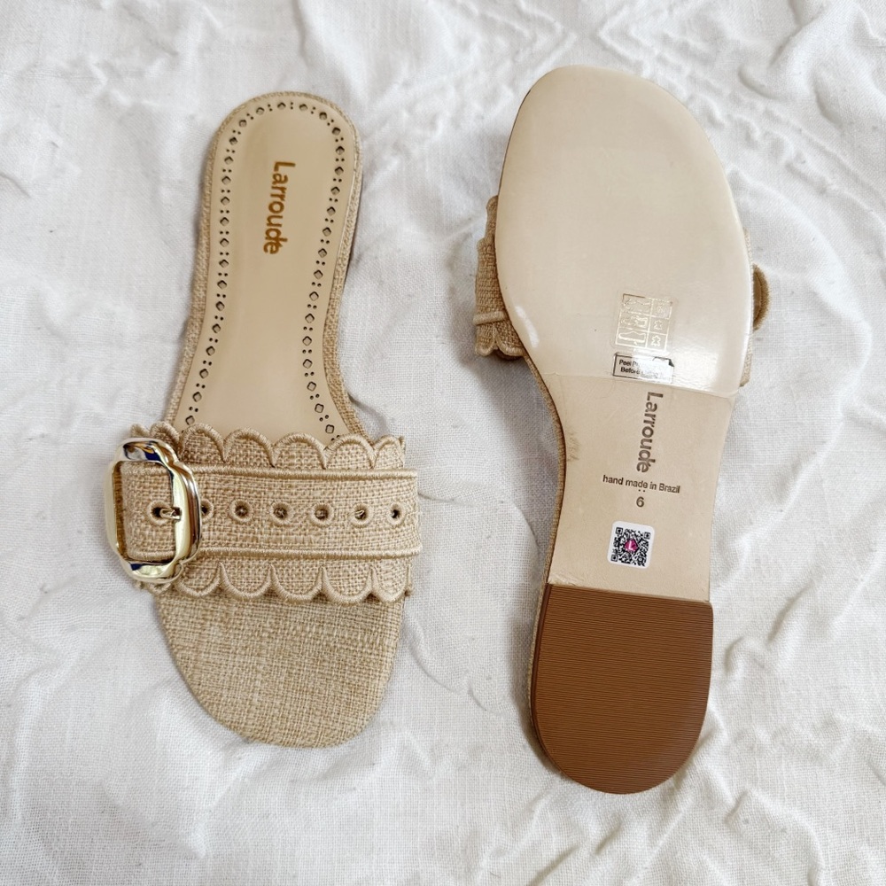 Larroudé Ivy Broderie Flat Sandal In Beige Raffia Size 6 New - Picture 8 of 11